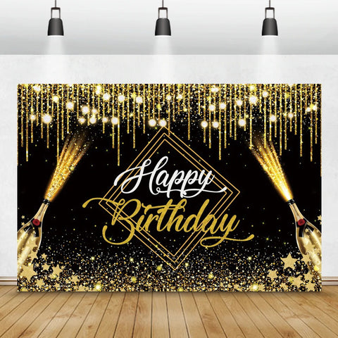 Happy Birthday Gold black Balloons Family Celebration Party