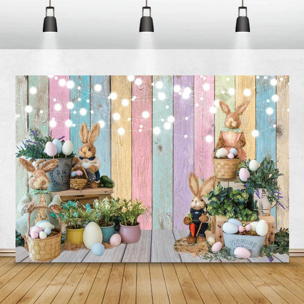 Easter Kitchen Dining Table Gray Wooden Board bunnies rabbits