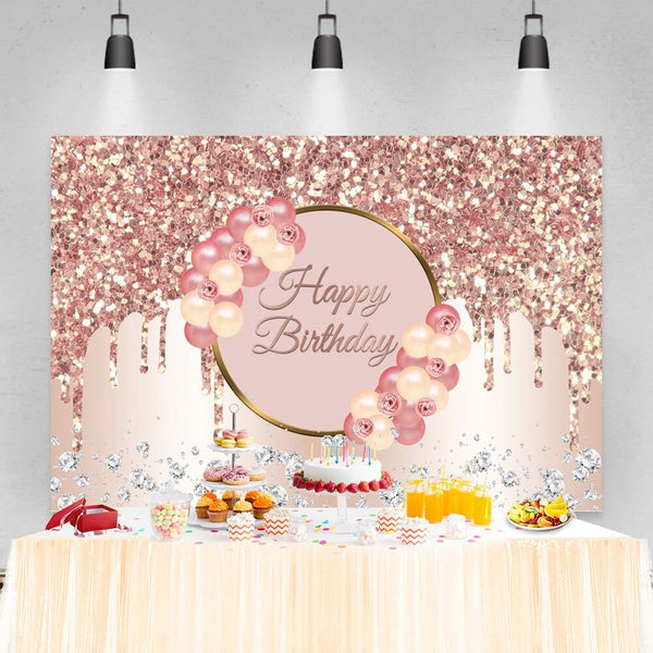 Happy Birthday Gold rose gold pink Balloons Family Celebration Party