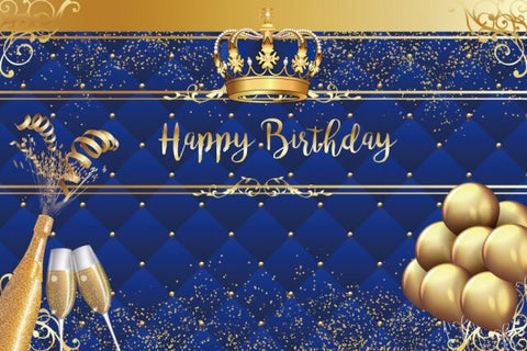 Happy Birthday Gold royal blue, crown Balloons Family Celebration Party