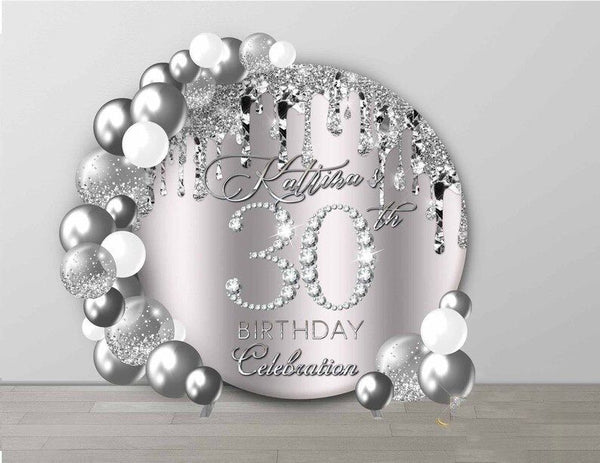 Dripping Glitter Silver 40th 50th 60th birthay Round Circle 5ft