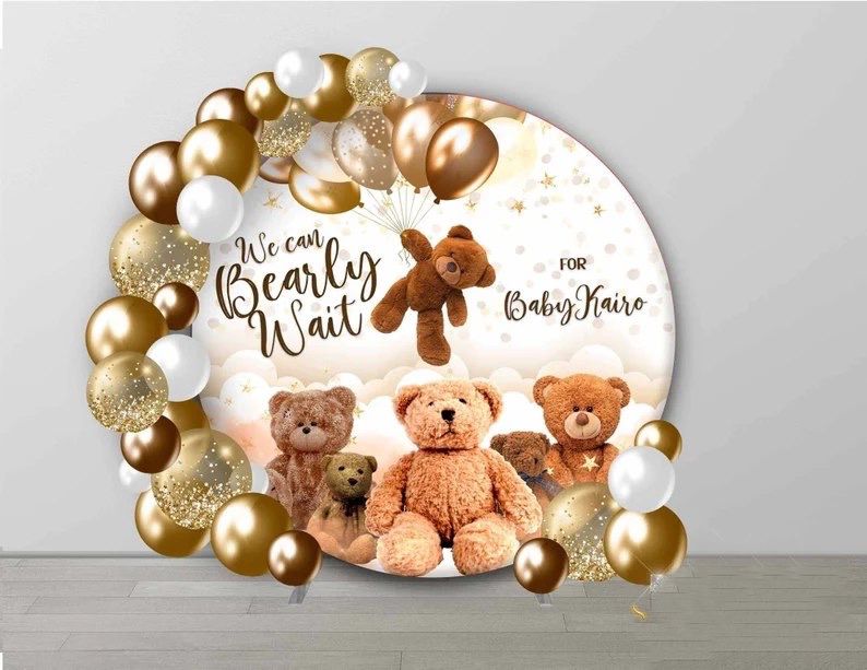 Teddy bear baby shower, bear backdrop, Bear Round 5ft