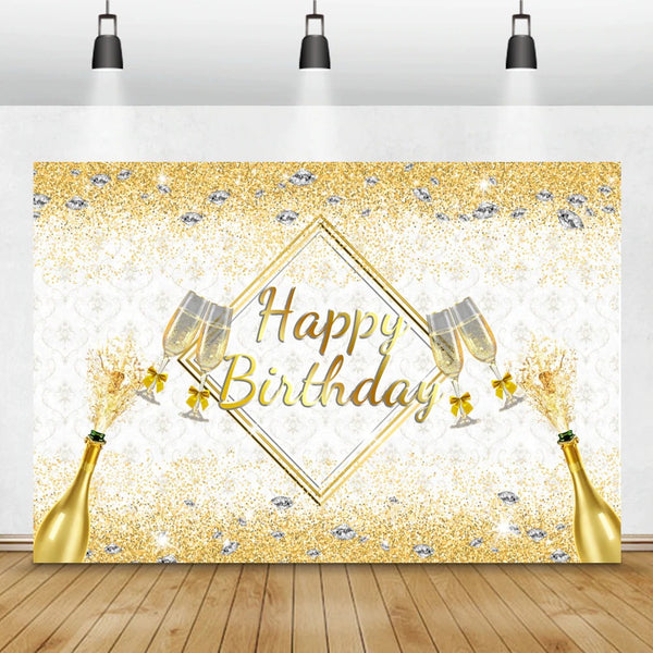 Happy Birthday Gold White Balloons Family Celebration Party