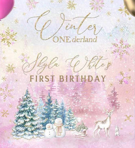 Winter Onederland, one-derland, ONEderland, woodland backdrop, 1st birthday, winter backdrop, snowflake backdrop,onederland pink, wonederland 5ft