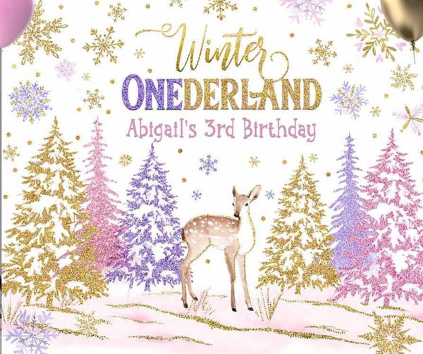 Winter Onederland, Woodland, deer backdrop, one-derland, ONEderland, deer woodland backdrop, 1st birthday, winter backdrop, snowflake backdrop 5ft