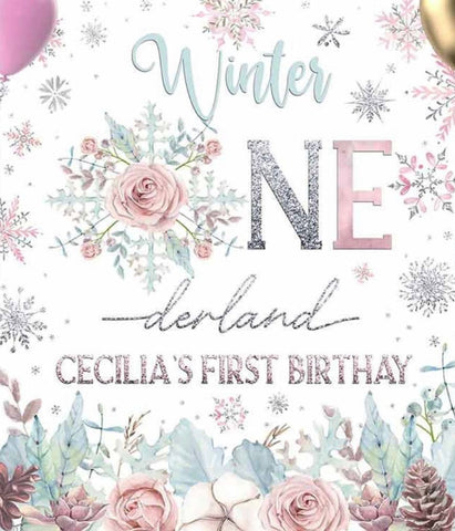 Winter Onederland, one-derland, ONEderland, woodland backdrop, 1st birthday, winter backdrop, snowflake backdrop,onederland pink, wonederland 5ft