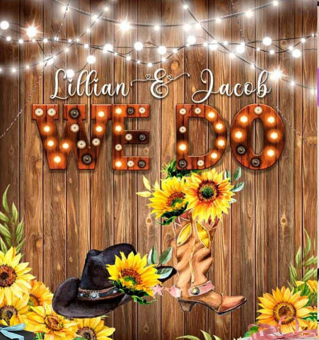 Western backdrop, cowboy backdrop, cowboy wedding, sunflowers wooden western wedding, Nashville backdrop, Nashville, Cowboy Boots 5ft