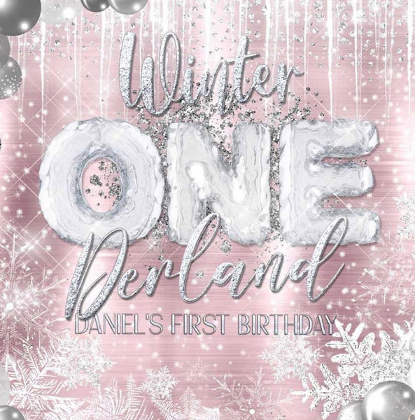 Onederland one-derland, ONEderland, woodland backdrop,snowflake backdrop,onederland pink, wonederland, 5ft