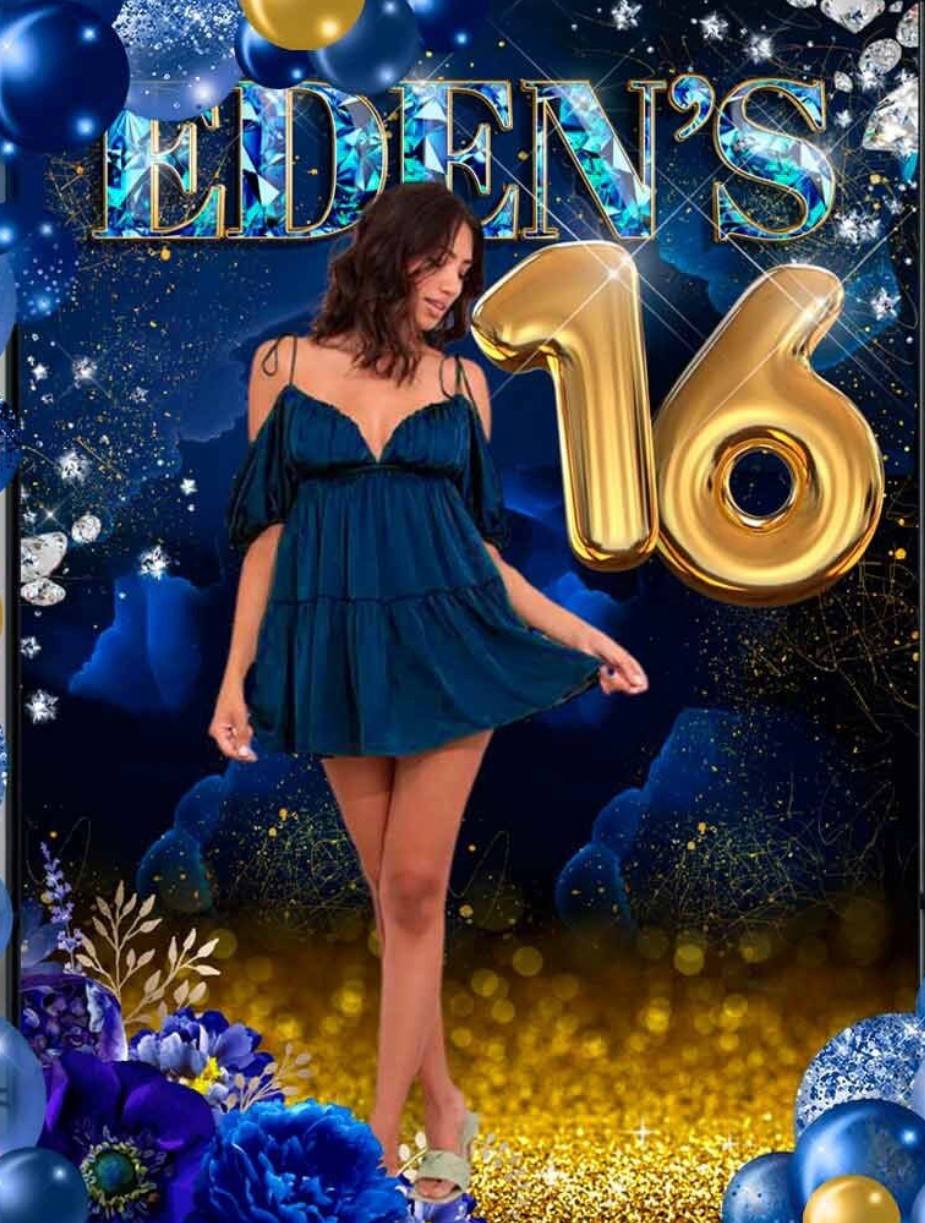 royal blue, blue and gold, backdrop, blue banner, Sweet 16  for Lady 5ft