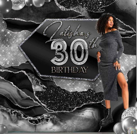 Copy of Black silver birthday marble backdrop premium luxury backdrop , 30th 40th 50th 60th 5ft