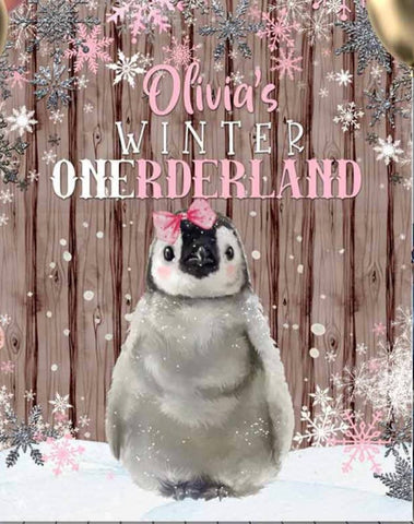 penguin one-derland, woodland backdrop, 1st birthday, winter backdrop, snowflake backdrop,onederland pink, wonederland 5ft